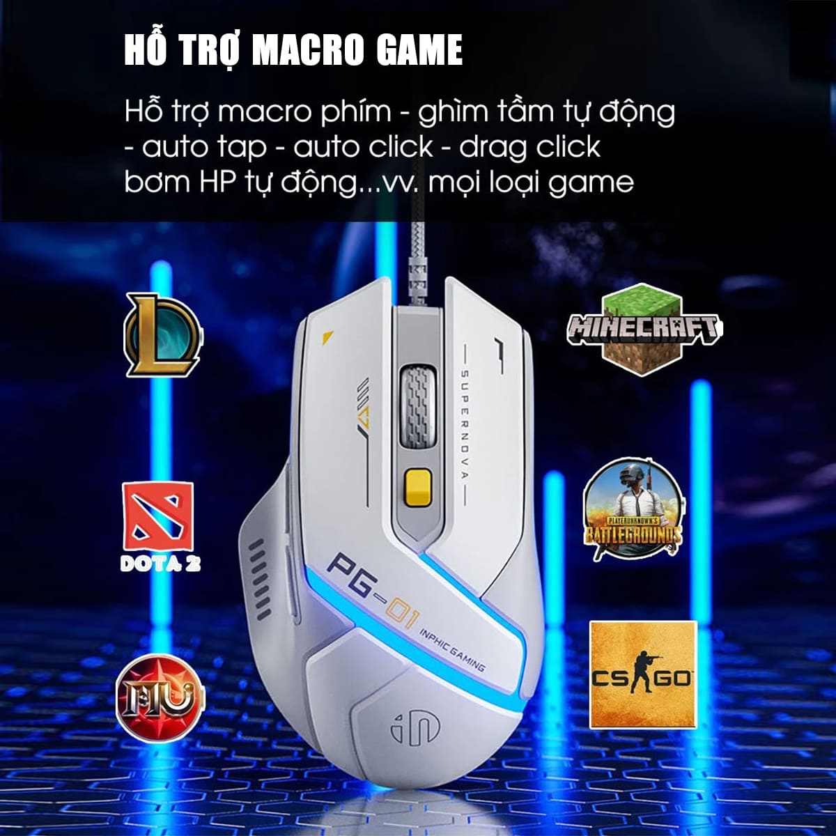 Chuột có dây Inphic PG1 gaming 12800 DPI chuyên game FPS hỗ trợ app led RGB - Chuột Inphic Game có dây