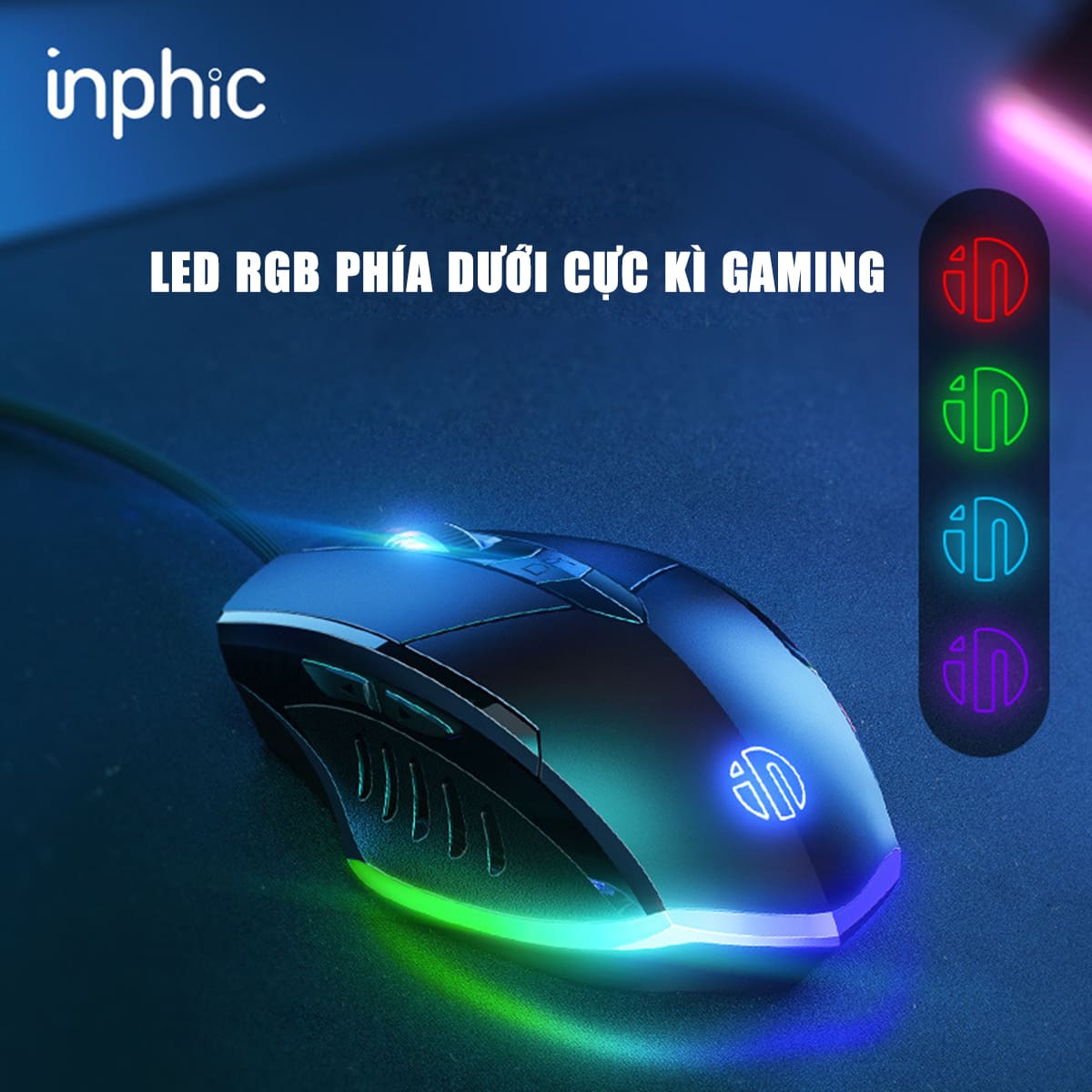 Chuột chơi Game Inphic W1 Pro 7200 DPI có dây kết nối USB - Chuột Inphic gaming FPS không tiếng ồn laptop máy tính