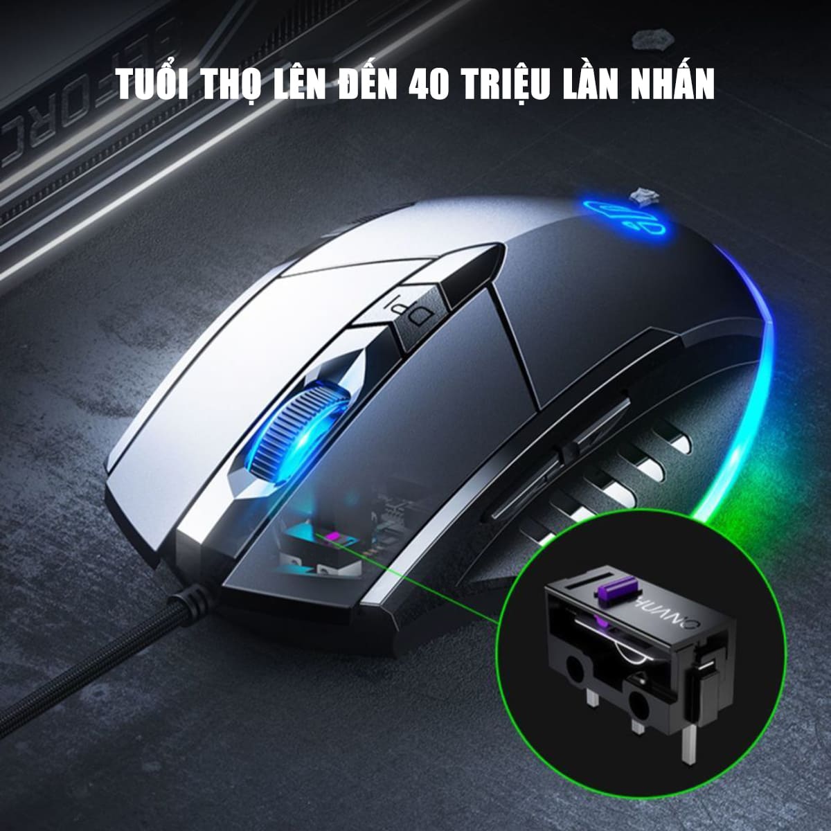 Chuột chơi Game Inphic W1 Pro 7200 DPI có dây kết nối USB - Chuột Inphic gaming FPS không tiếng ồn laptop máy tính