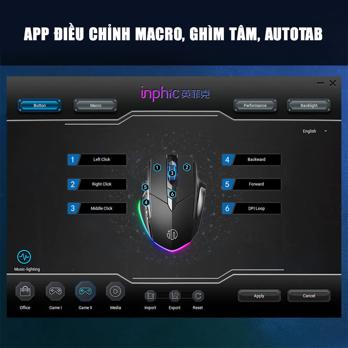 Chuột chơi Game Inphic W1 Pro 7200 DPI có dây kết nối USB - Chuột Inphic gaming FPS không tiếng ồn laptop máy tính