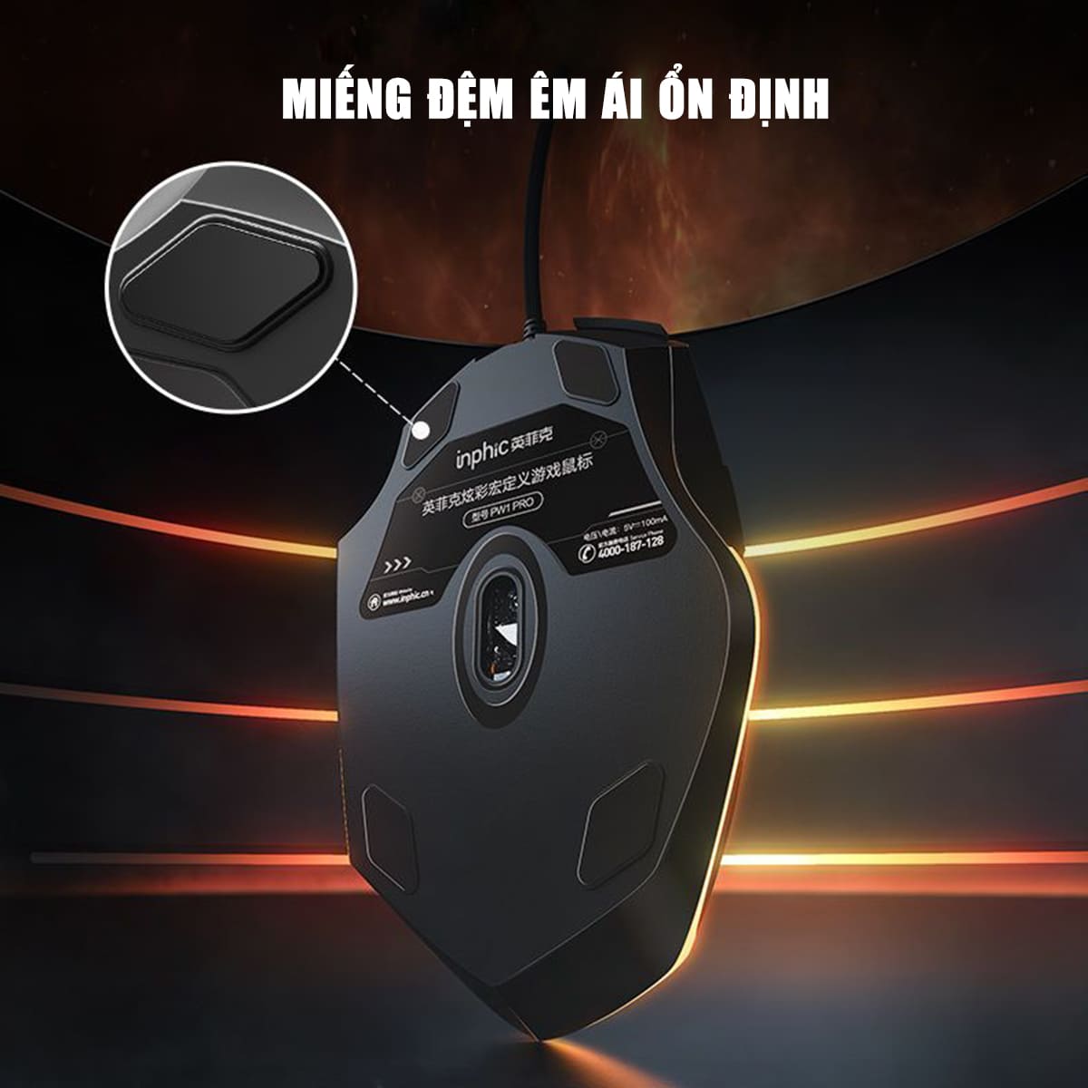 Chuột chơi Game Inphic W1 Pro 7200 DPI có dây kết nối USB - Chuột Inphic gaming FPS không tiếng ồn laptop máy tính