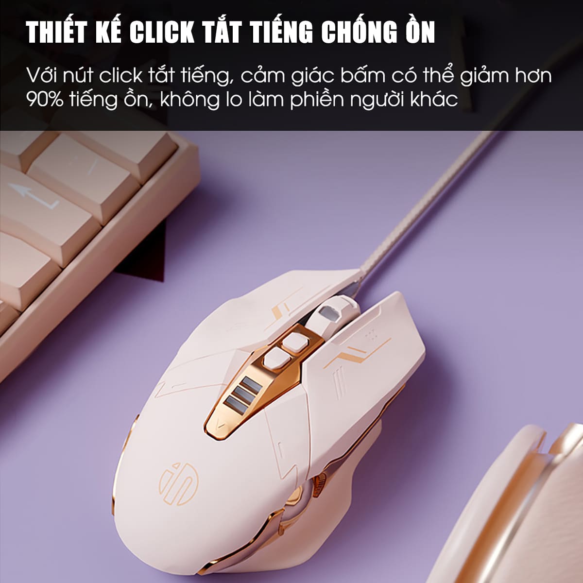 Chuột máy tính có dây Inphic W8 - Hồng Cute, Silent Click, DPI 7200, App tùy chỉnh cho game thủ văn phòng