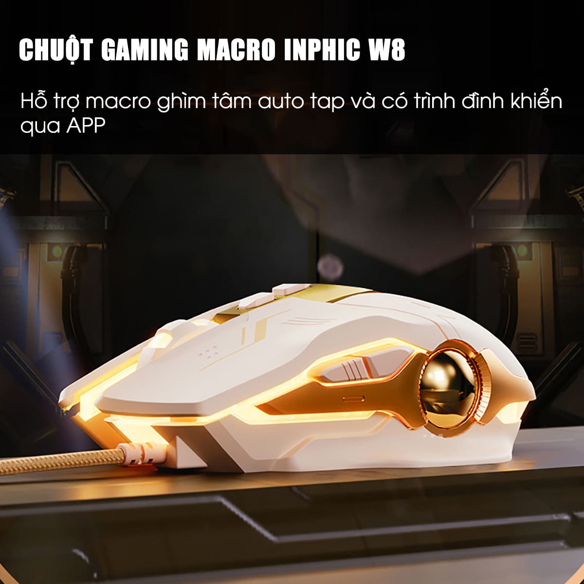 Chuột máy tính có dây Inphic W8 - Hồng Cute, Silent Click, DPI 7200, App tùy chỉnh cho game thủ văn phòng