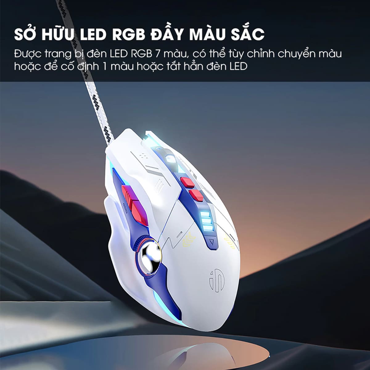 Chuột gaming Inphic W9 có dây game FPS 8800 DPI công thái học - Chuột Inphic W9 Gundam Led RGB