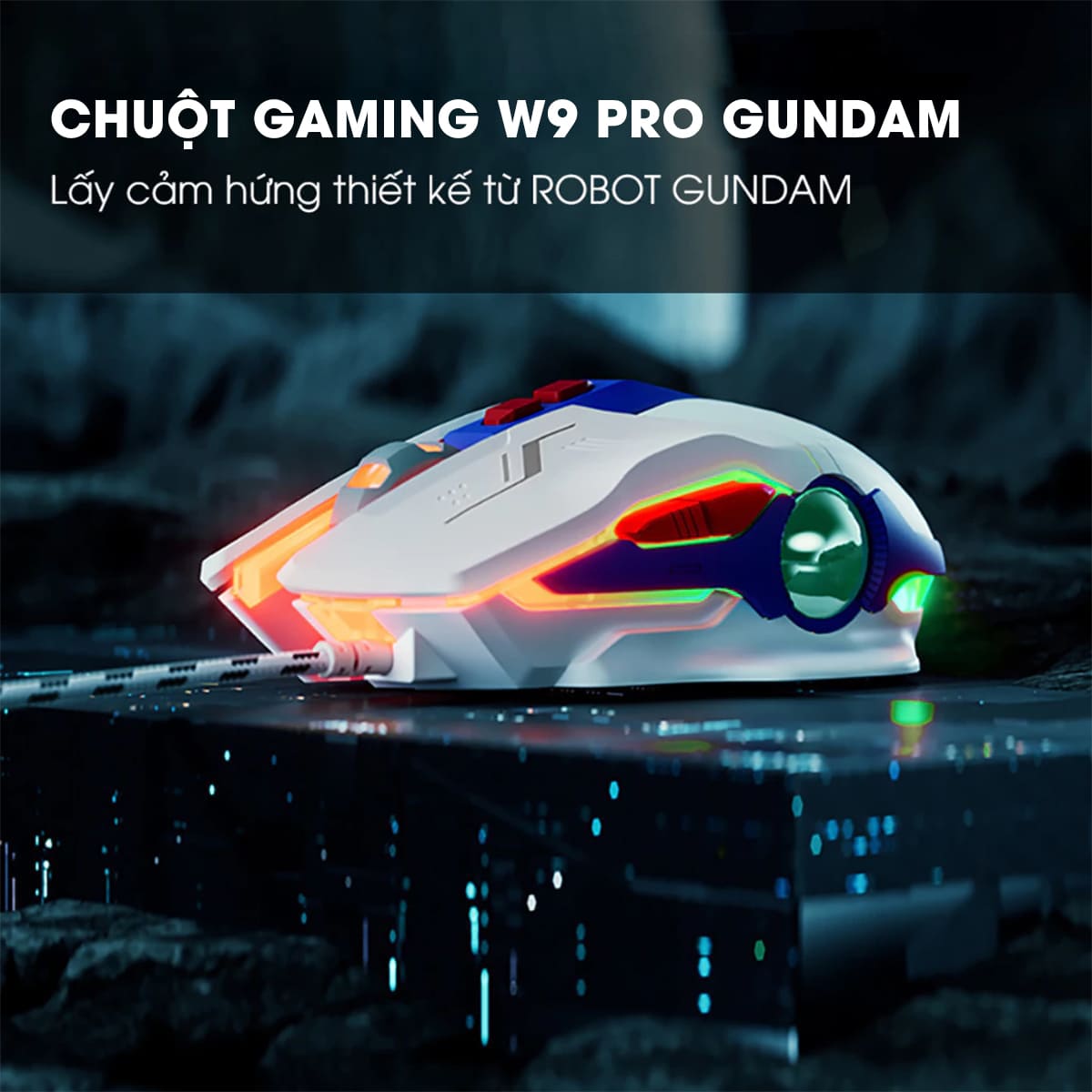 Chuột gaming Inphic W9 có dây game FPS 8800 DPI công thái học - Chuột Inphic W9 Gundam Led RGB