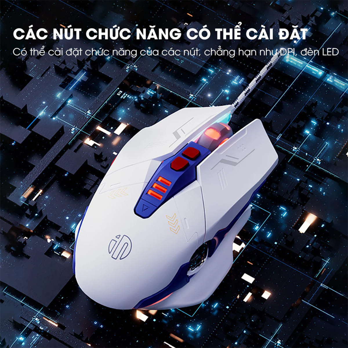 Chuột gaming Inphic W9 có dây game FPS 8800 DPI công thái học - Chuột Inphic W9 Gundam Led RGB