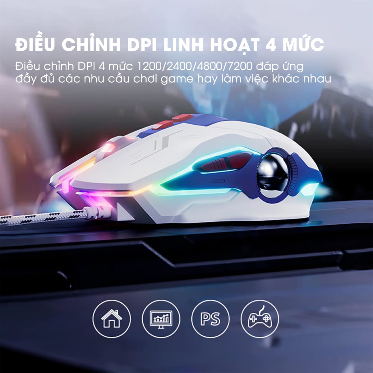 Chuột gaming Inphic W9 có dây game FPS 8800 DPI công thái học - Chuột Inphic W9 Gundam Led RGB