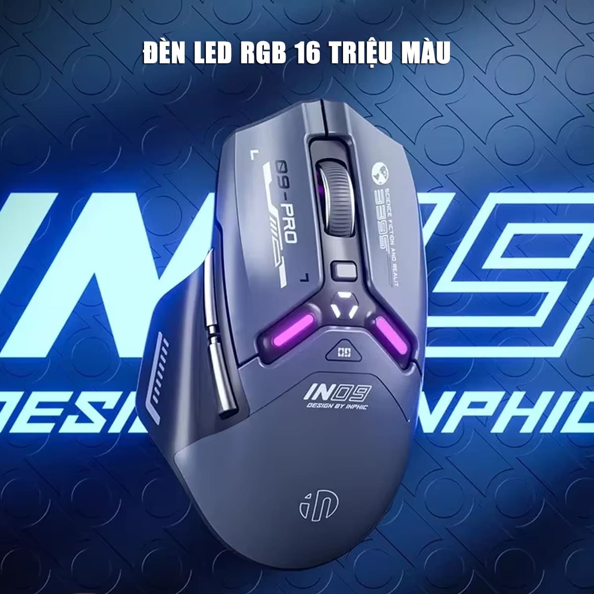 Chuột không dây Bluetooth Gaming Inphic IN9 Pro 3 chế độ kết nối pin sạc có App tùy chỉnh 26000 DPI Led RGB
