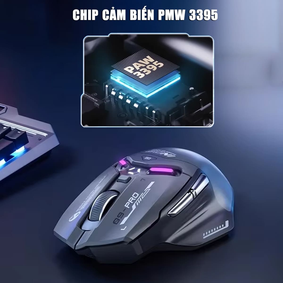 Chuột không dây Bluetooth Gaming Inphic IN9 Pro 3 chế độ kết nối pin sạc có App tùy chỉnh 26000 DPI Led RGB