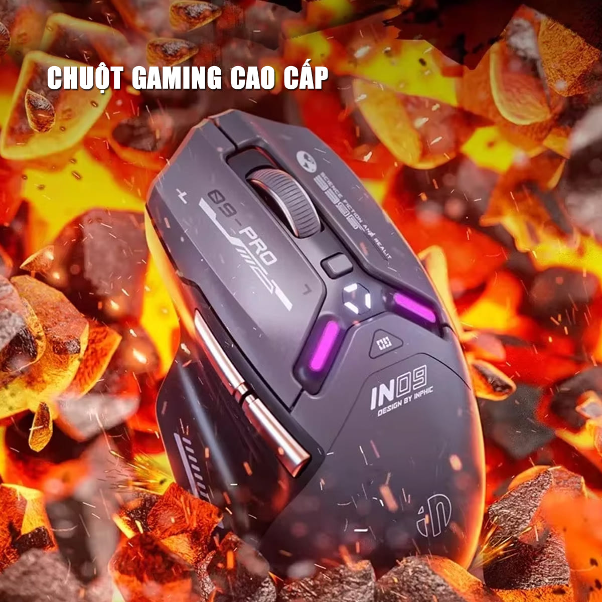 Chuột không dây Bluetooth Gaming Inphic IN9 Pro 3 chế độ kết nối pin sạc có App tùy chỉnh 26000 DPI Led RGB