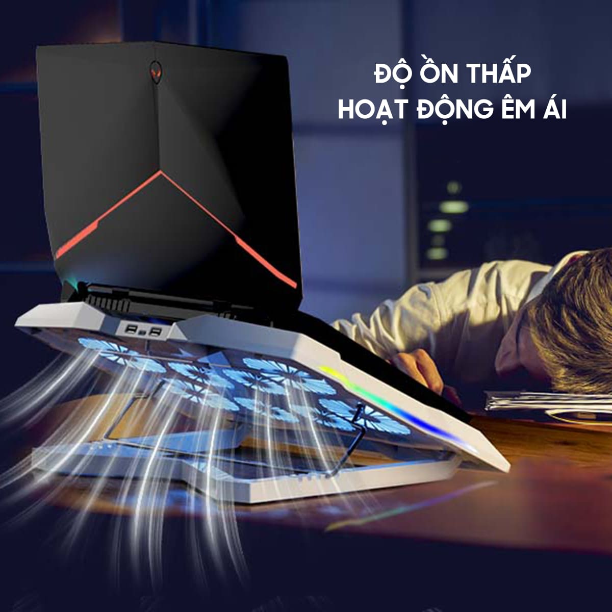 Đế tản nhiệt laptop gaming FL05 8 quạt giá đỡ laptop đèn led rgb chỉnh tốc độ gió làm mát nhanh chống ồn
