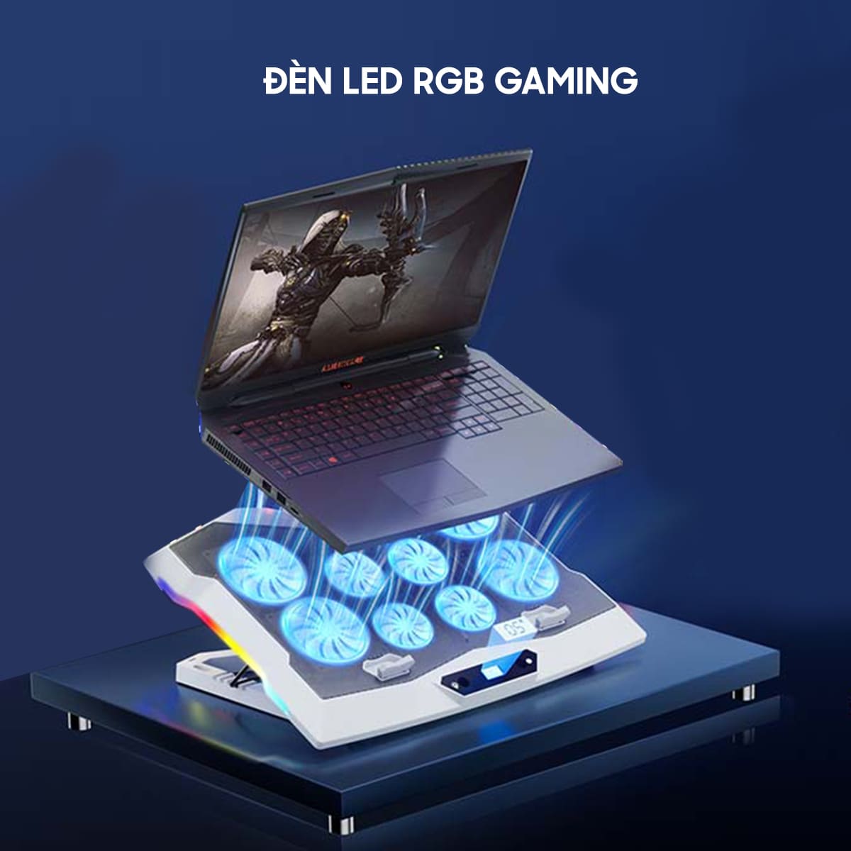 Đế tản nhiệt laptop gaming FL05 8 quạt giá đỡ laptop đèn led rgb chỉnh tốc độ gió làm mát nhanh chống ồn