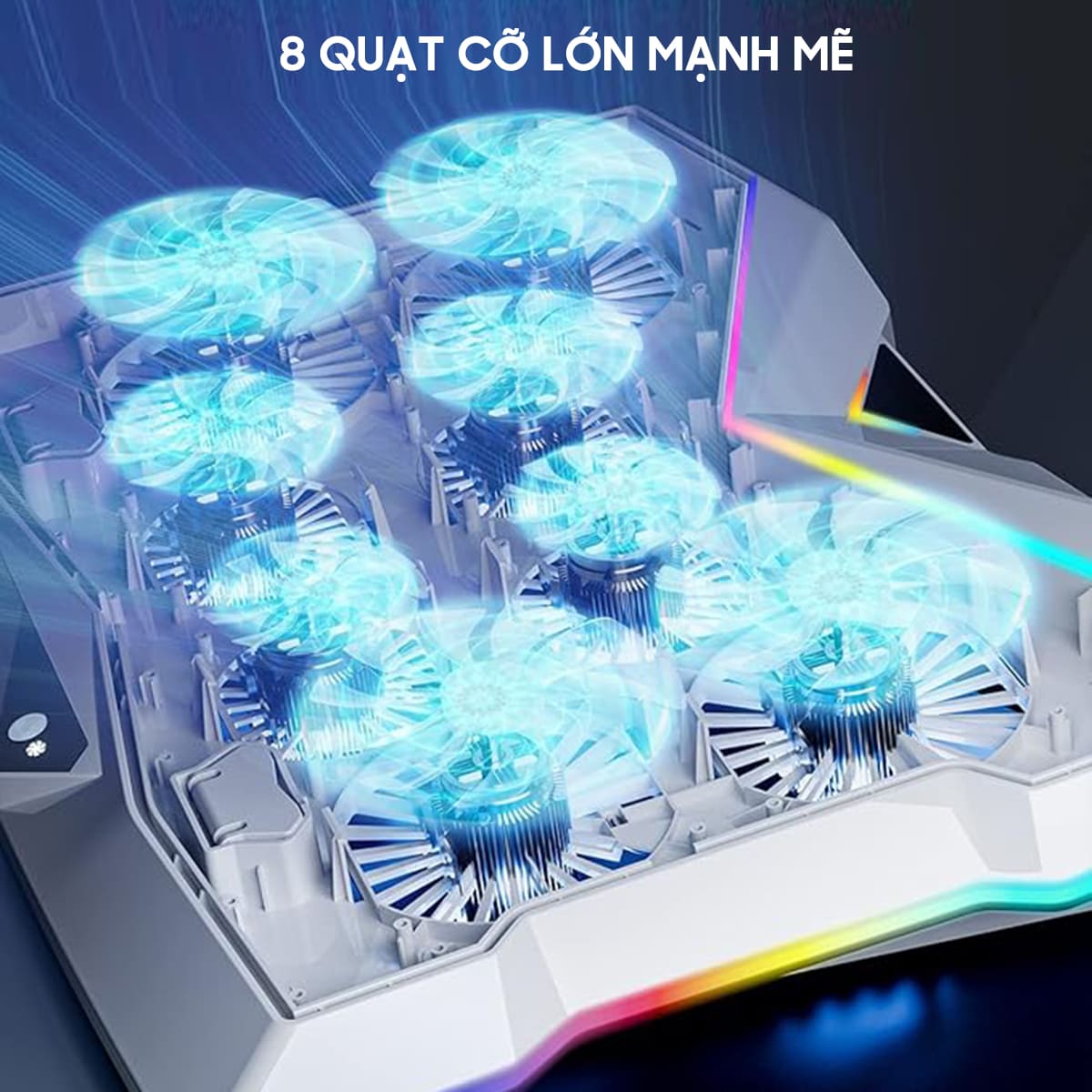 Đế tản nhiệt laptop gaming FL05 8 quạt giá đỡ laptop đèn led rgb chỉnh tốc độ gió làm mát nhanh chống ồn