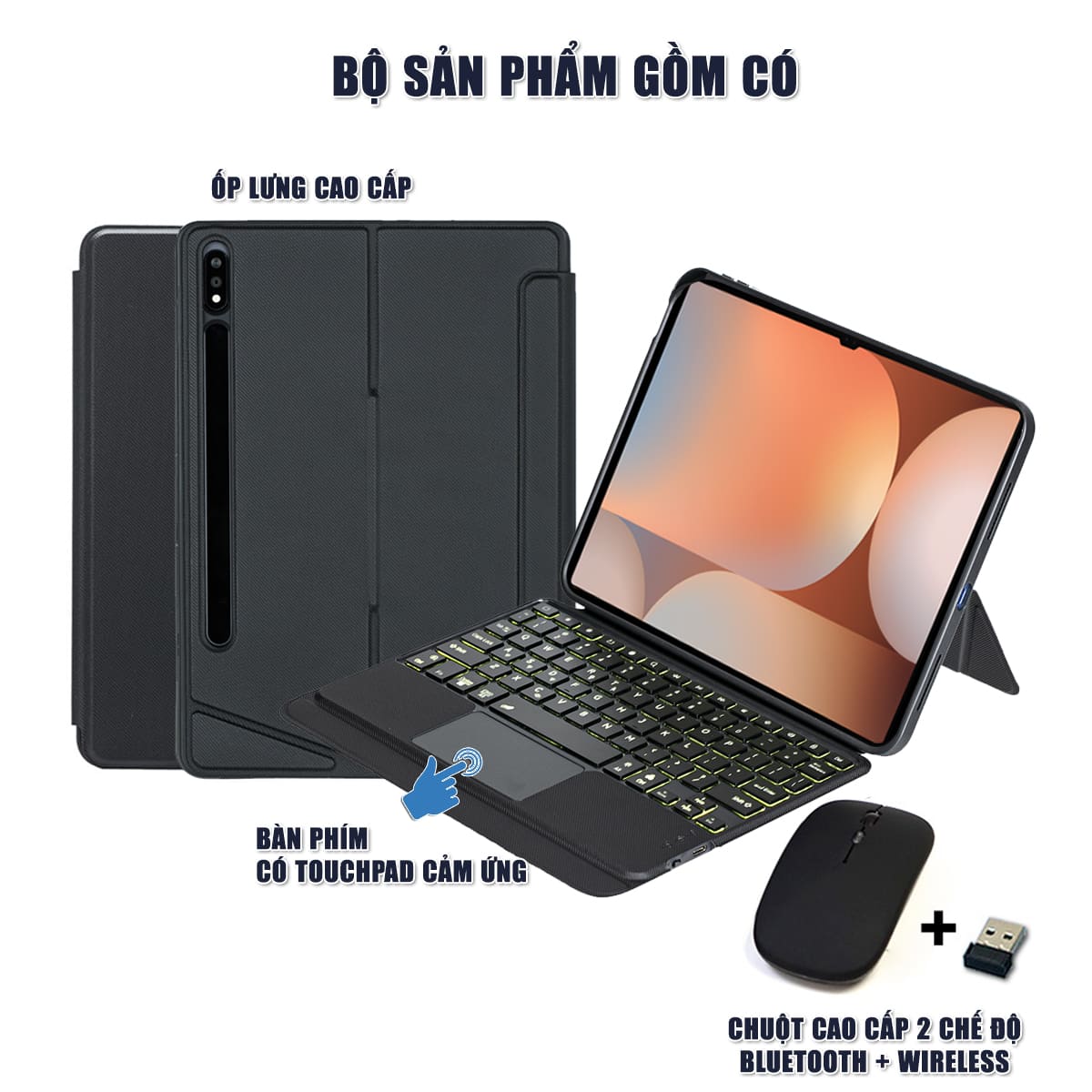 Ốp lưng Samsung Galaxy Tab S10 bao da cao cấp kèm bàn phím chuột cảm ứng 720 độ tách rời linh hoạt