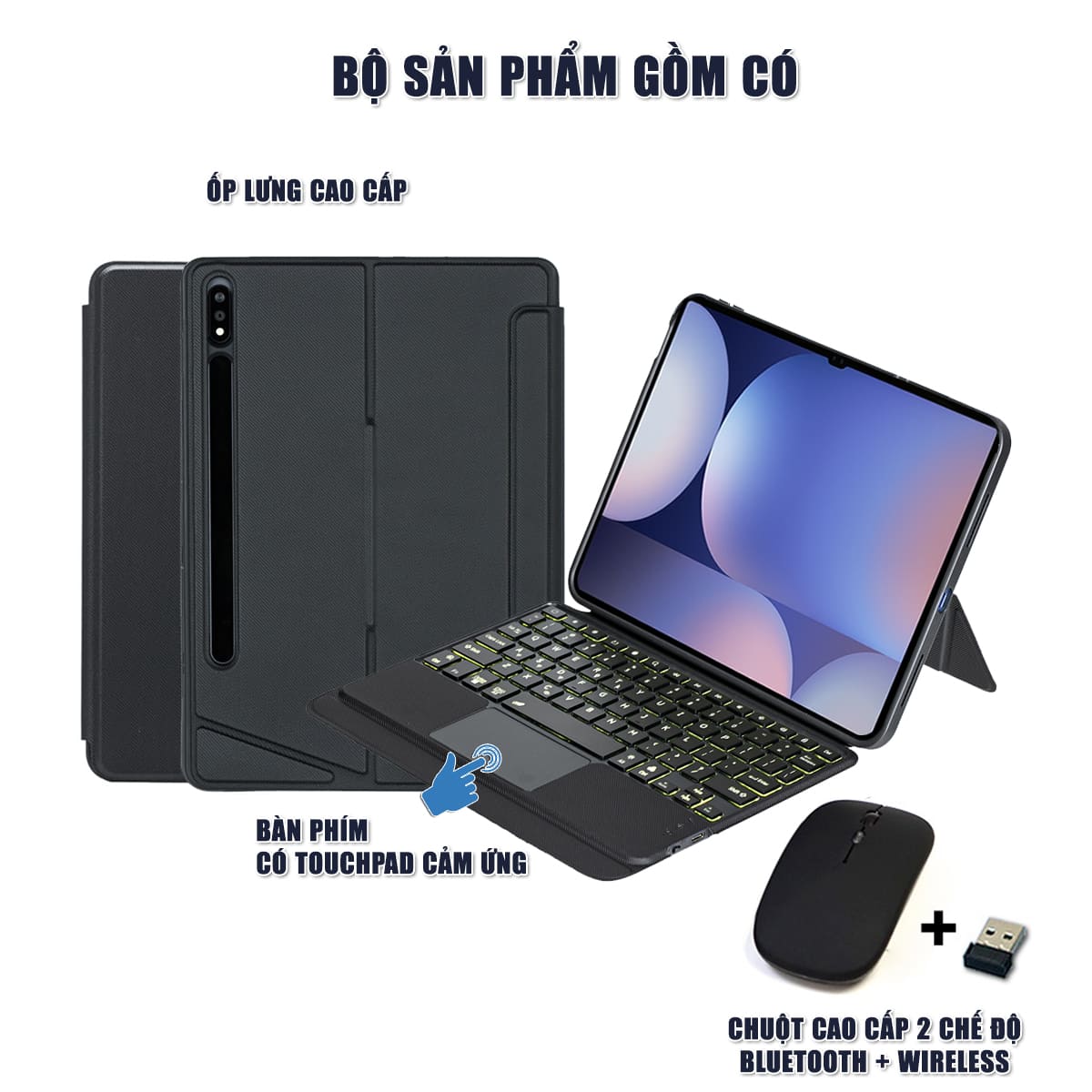 Ốp lưng Samsung Galaxy Tab S10 Plus bao da cao cấp kèm bàn phím chuột cảm ứng 720 độ tách rời linh hoạt