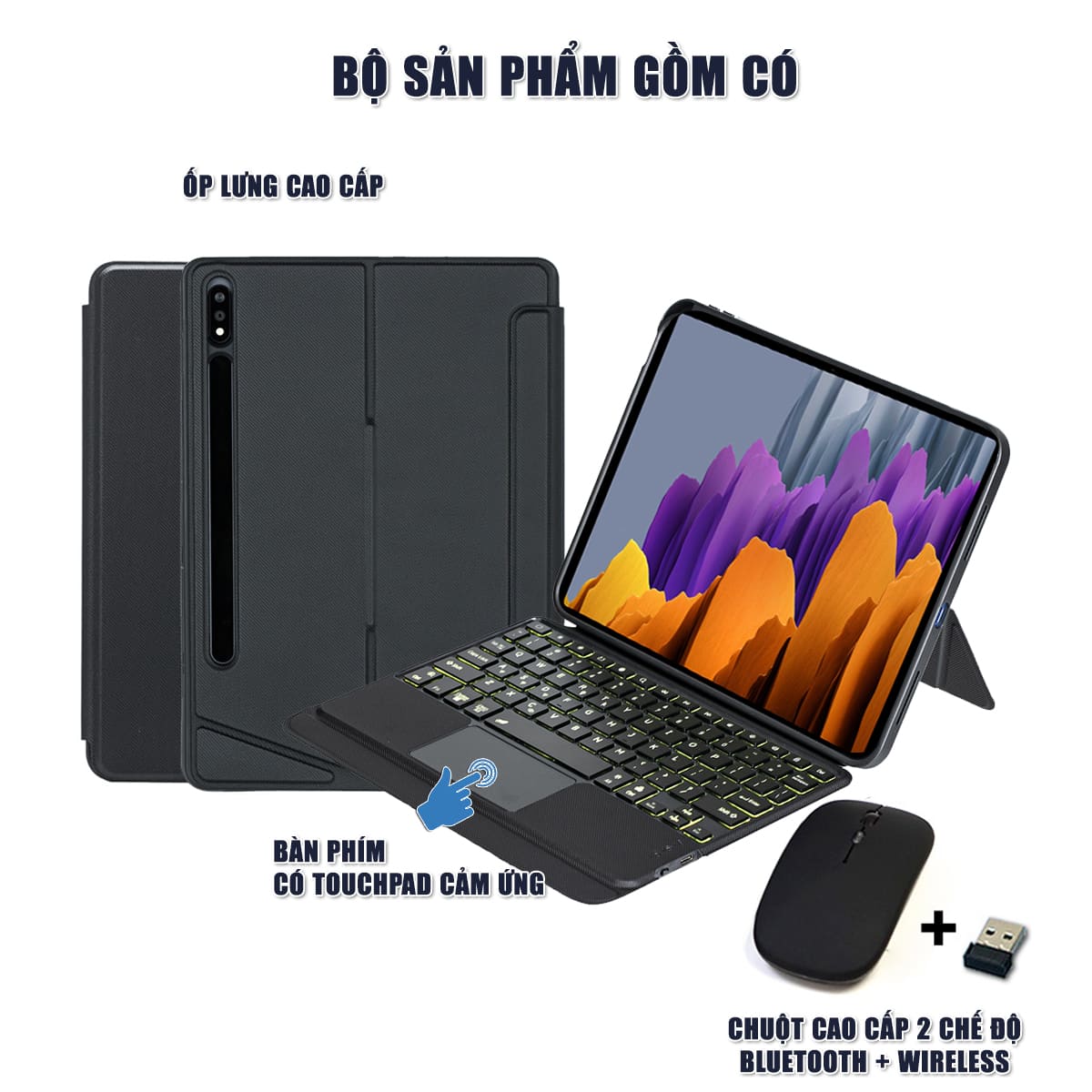 Ốp lưng Samsung Galaxy Tab S7 bao da cao cấp kèm bàn phím chuột cảm ứng 720 độ tách rời linh hoạt