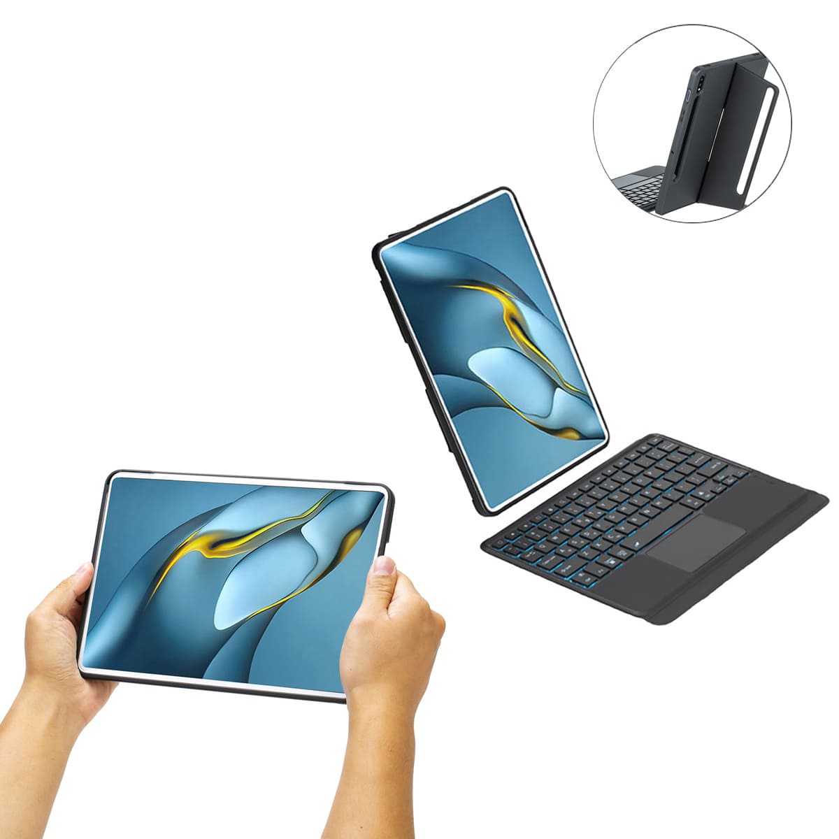 Ốp lưng Samsung Galaxy Tab S7 bao da cao cấp kèm bàn phím chuột cảm ứng 720 độ tách rời linh hoạt