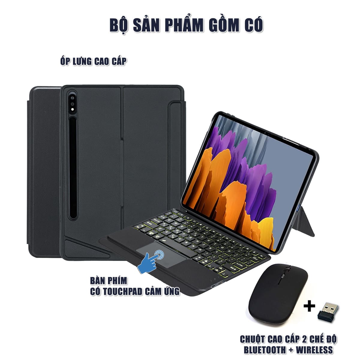 Ốp lưng Samsung Galaxy Tab S7 Plus bao da cao cấp kèm bàn phím chuột cảm ứng 720 độ tách rời linh hoạt