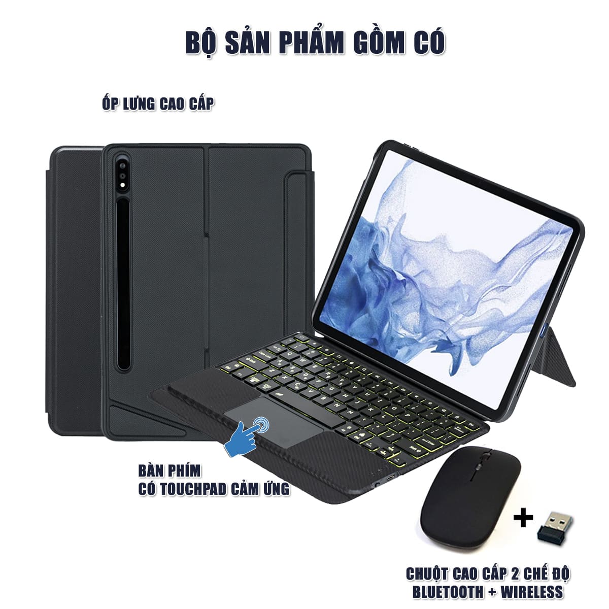 Ốp lưng Samsung Galaxy Tab S8 bao da cao cấp kèm bàn phím chuột cảm ứng 720 độ tách rời linh hoạt