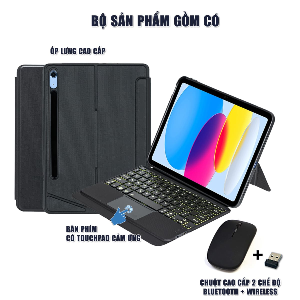 Ốp lưng Samsung Galaxy Tab S9 bao da cao cấp kèm bàn phím chuột cảm ứng 720 độ tách rời linh hoạt