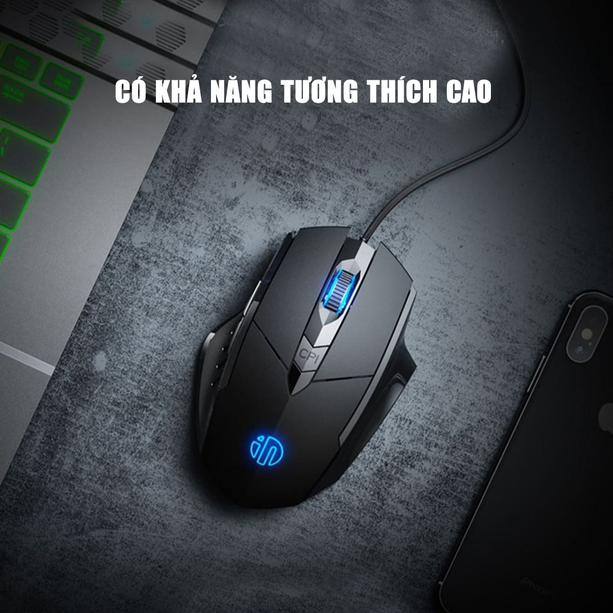 Chuột chơi game có dây Inphic W1 4800 DPI kết nối USB bấm êm - Chuột Inphic gaming siêu rẻ không tiếng ồn laptop máy tính