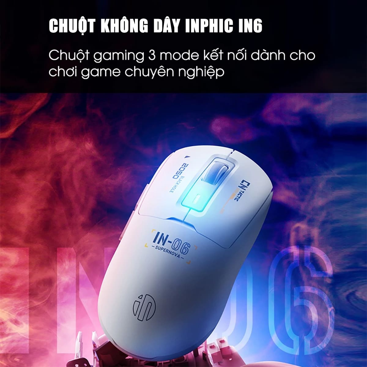 Chuột không dây Bluetooth Gaming Inphic IN6 3 chế độ kết nối pin sạc có App tùy chỉnh 26.000 DPI Led RGB