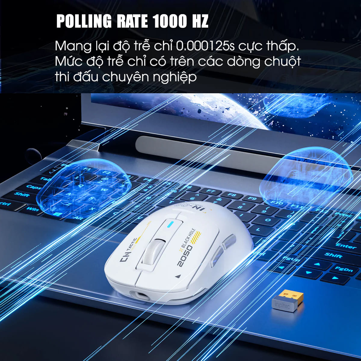 Chuột không dây Bluetooth Gaming Inphic IN6 3 chế độ kết nối pin sạc có App tùy chỉnh 26.000 DPI Led RGB