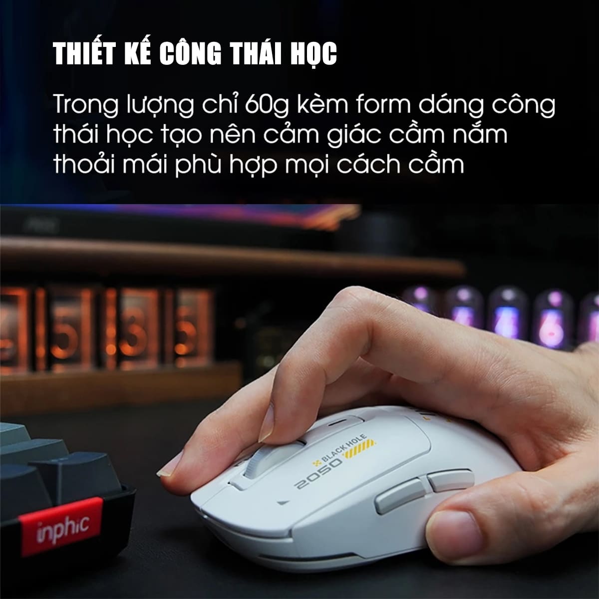 Chuột không dây Bluetooth Gaming Inphic IN6 3 chế độ kết nối pin sạc có App tùy chỉnh 26.000 DPI Led RGB