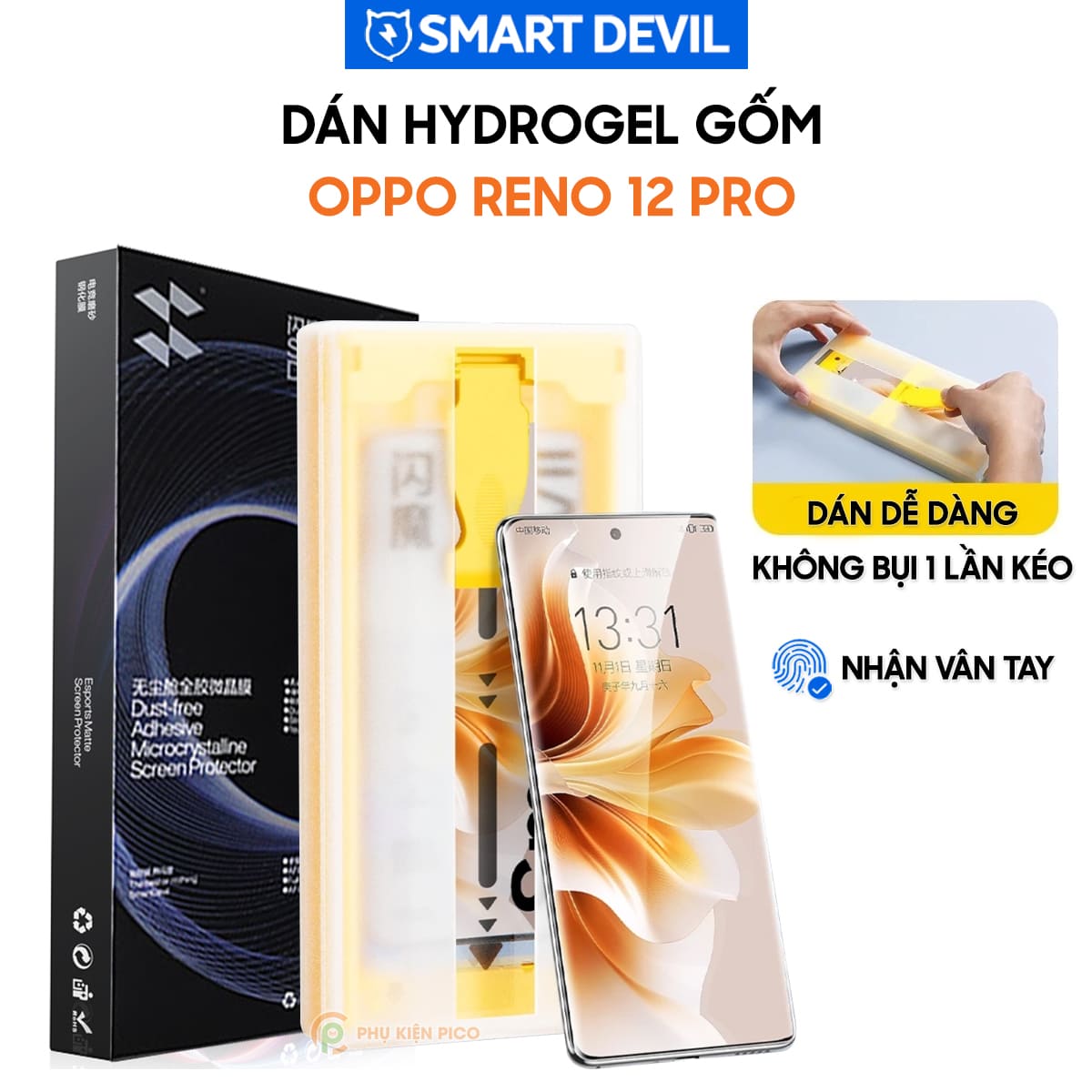 Dán màn hình Oppo Reno 12 Pro Hydrogel Gốm Smart Devil full màn hình nhận vân tay