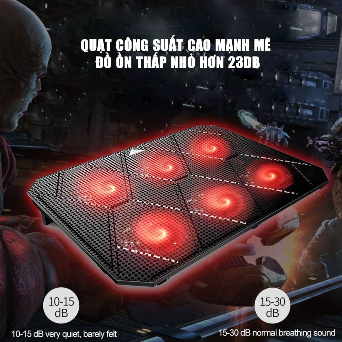 Đế Tản Nhiệt Laptop Gaming PCCooler PCR6 - 6 Quạt, Giá Đỡ Laptop 17.3 Inch, Làm Mát Nhanh, Chống Ồn