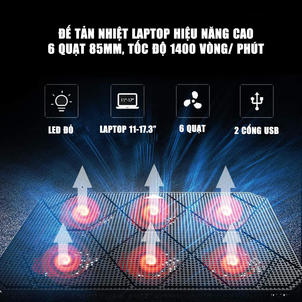 Đế Tản Nhiệt Laptop Gaming PCCooler PCR6 - 6 Quạt, Giá Đỡ Laptop 17.3 Inch, Làm Mát Nhanh, Chống Ồn