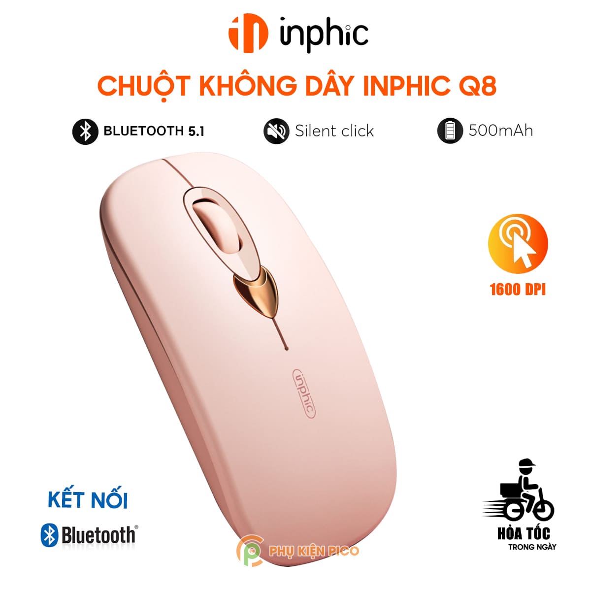 Chuột Bluetooth không dây Gaming Inphic Q8 - Sạc Pin, Màu Trà Sữa Đẹp, Giá Rẻ Cho PC Laptop
