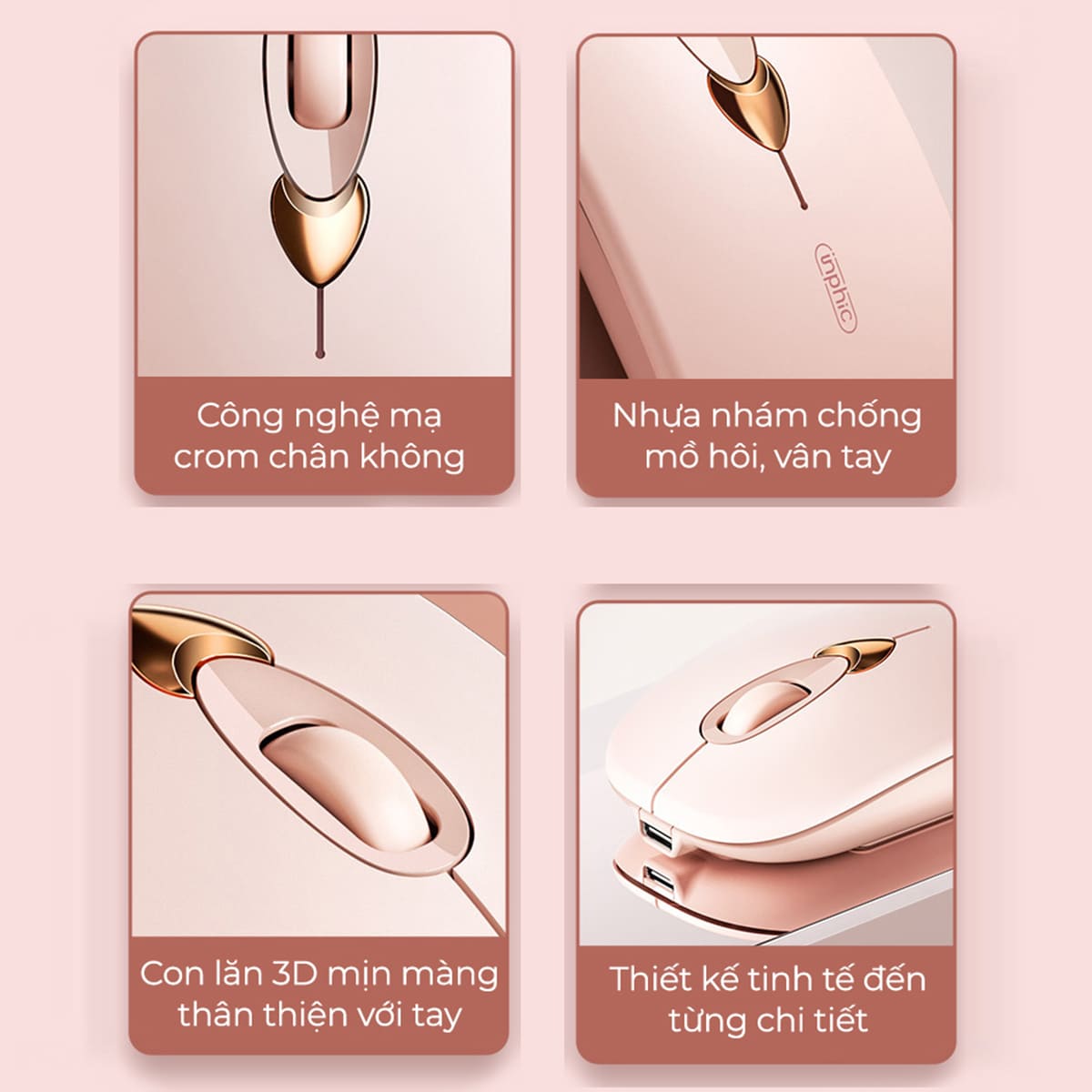 Chuột Bluetooth không dây Gaming Inphic Q8 - Sạc Pin, Màu Trà Sữa Đẹp, Giá Rẻ Cho PC Laptop