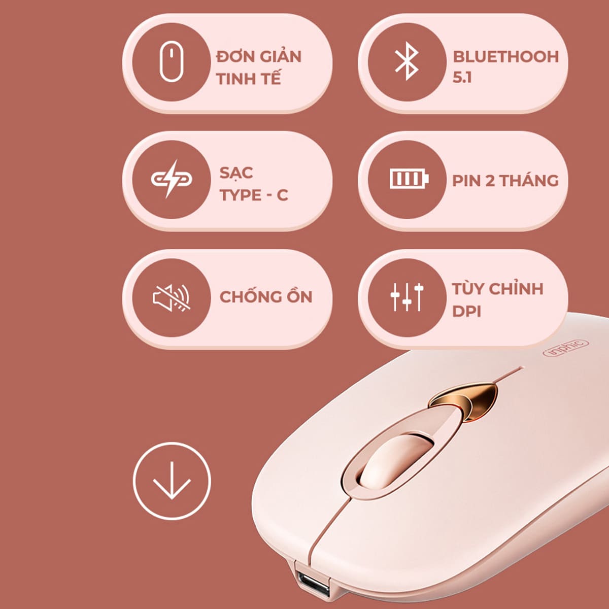 Chuột Bluetooth không dây Gaming Inphic Q8 - Sạc Pin, Màu Trà Sữa Đẹp, Giá Rẻ Cho PC Laptop