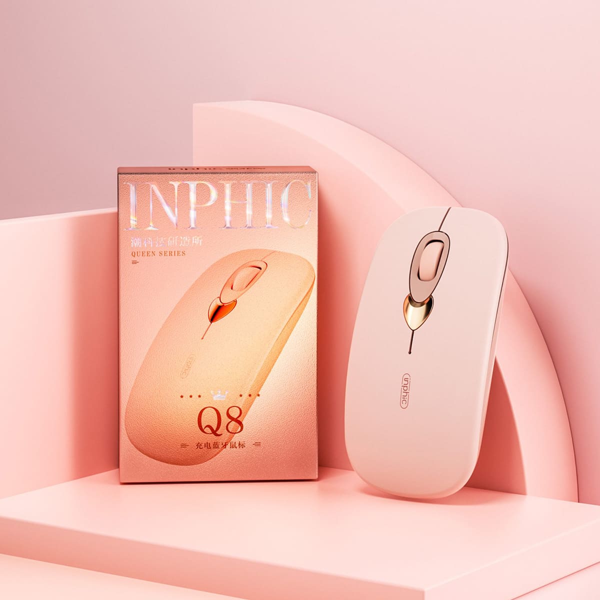 Chuột Bluetooth không dây Gaming Inphic Q8 - Sạc Pin, Màu Trà Sữa Đẹp, Giá Rẻ Cho PC Laptop