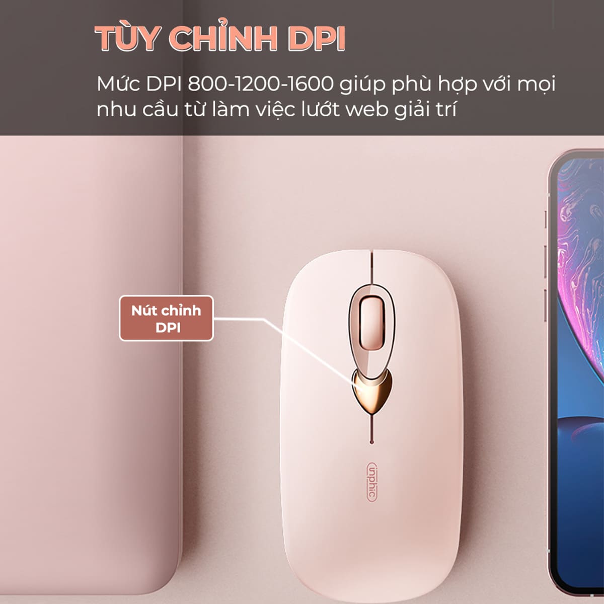 Chuột Bluetooth không dây Gaming Inphic Q8 - Sạc Pin, Màu Trà Sữa Đẹp, Giá Rẻ Cho PC Laptop
