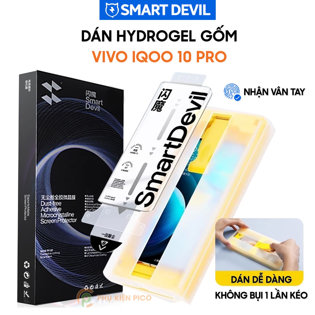 Dán màn hình Vivo iQOO 10 Pro Hydrogel Gốm Smart Devil full màn hình nhận vân tay