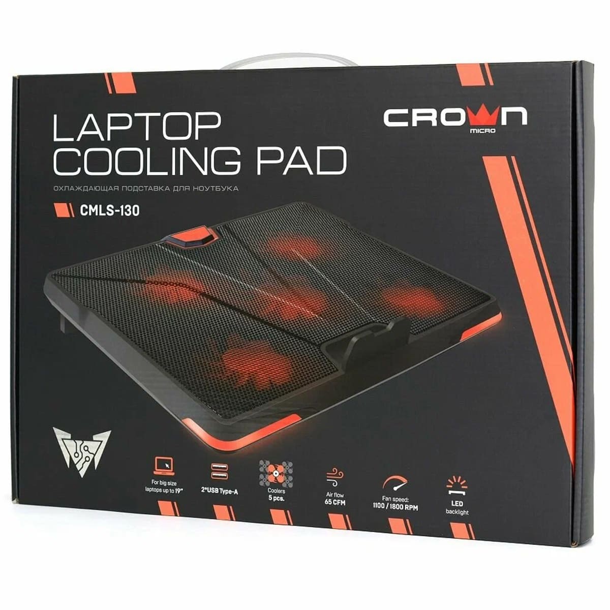 Đế Tản Nhiệt Laptop Gaming Crown CM130 5 Quạt, Giá Đỡ Laptop 19 Inch, Làm Mát Nhanh, Chống Ồn