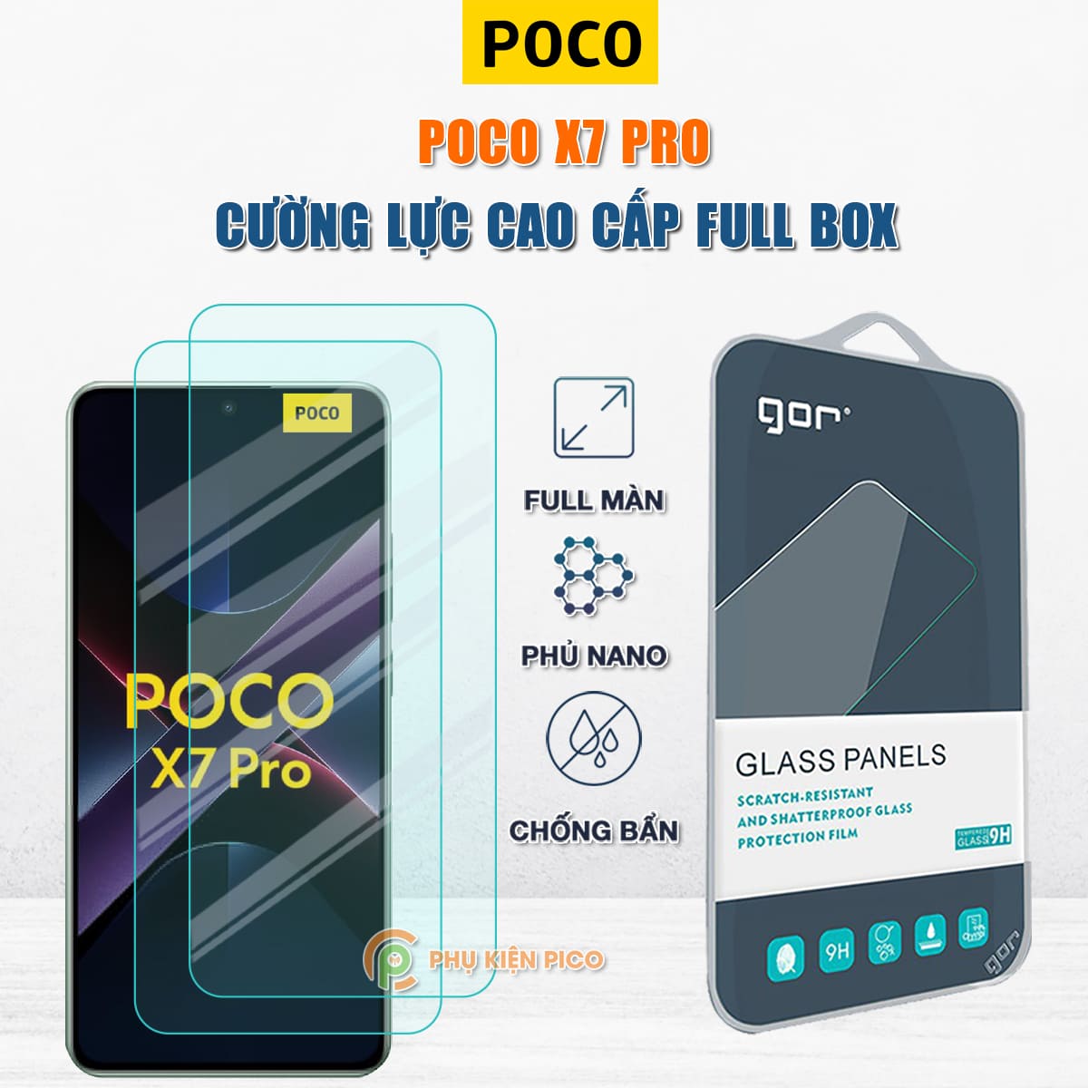 Kính cường lực Xiaomi Poco X7 Pro full màn hình chính hãng Gor phủ nano