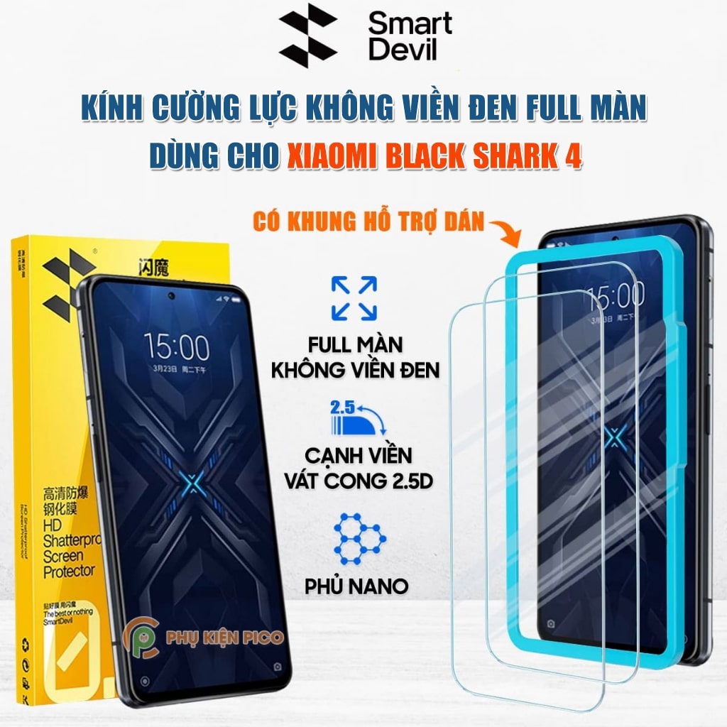 Kính cường lực Xiaomi Black Shark 4 trong suốt full màn hình chính hãng Smart Devil