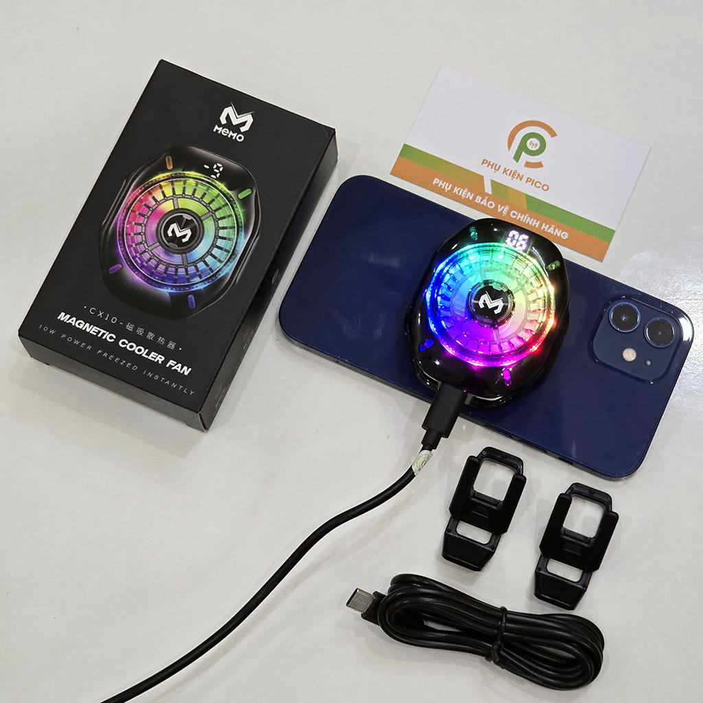 Quạt tản nhiệt điện thoại Memo CX10 Pro AI RGB sò lạnh AI từ tính Led RGB Gaming thế hệ mới đóng băng full mặt