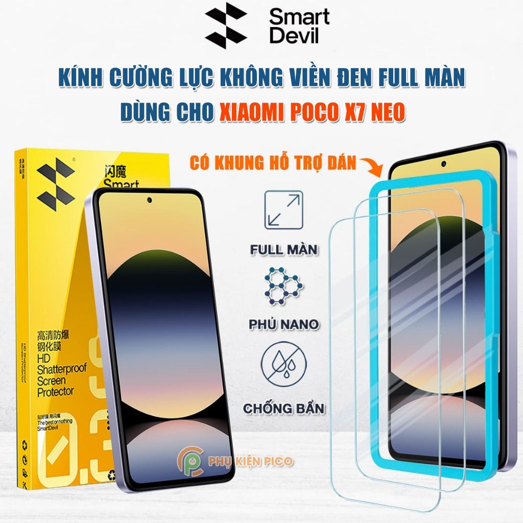 Kính cường lực Xiaomi Poco X7 Neo trong suốt full màn hình chính hãng Smart Devil