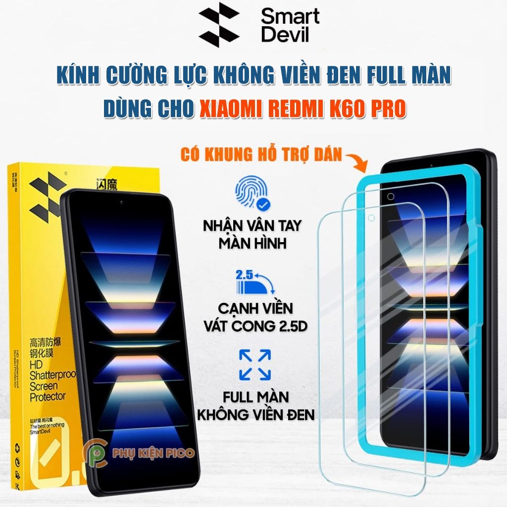 Kính cường lực Xiaomi Redmi K60 Pro trong suốt full màn hình chính hãng Smart Devil
