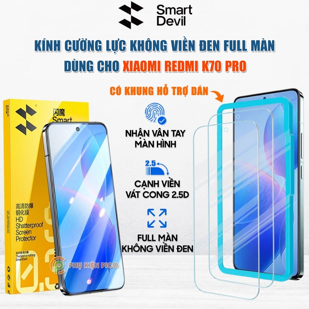 Kính cường lực Xiaomi Redmi K70 Pro trong suốt full màn hình chính hãng Smart Devil