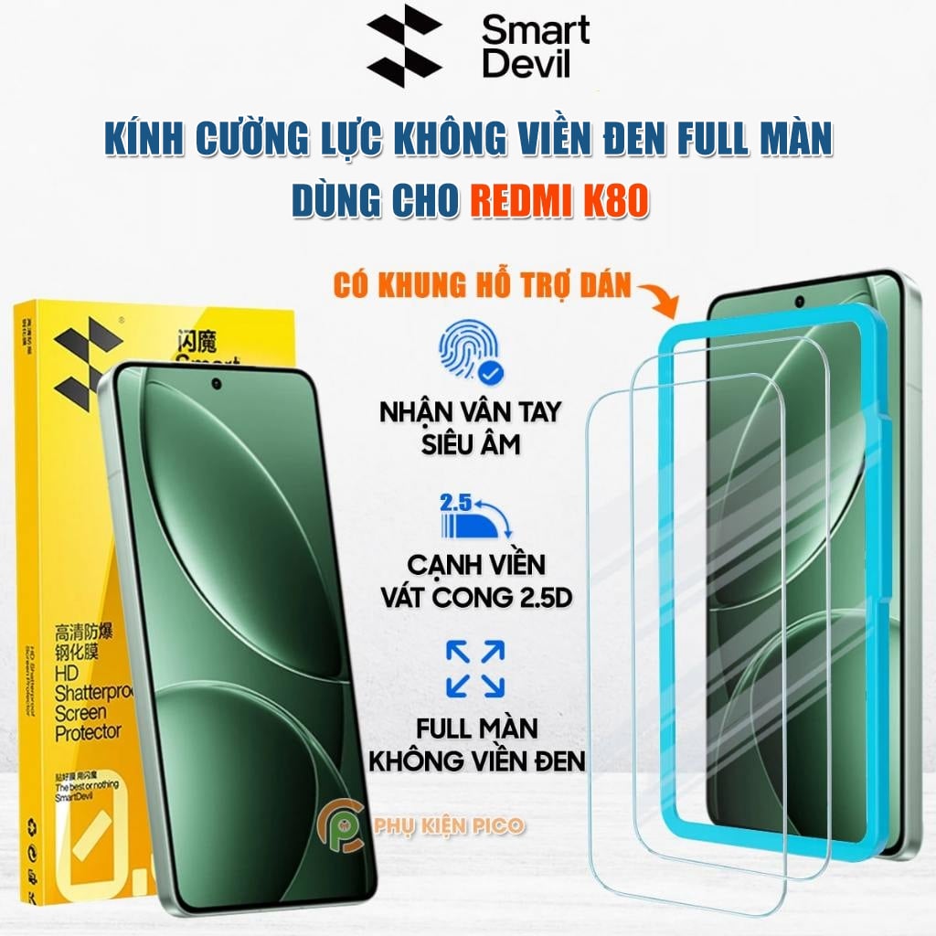 Kính cường lực Xiaomi Redmi K80 trong suốt full màn hình chính hãng Smart Devil
