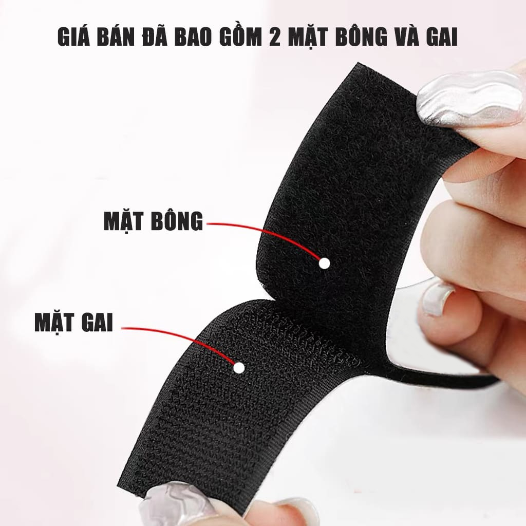 Băng gai dính 2 mặt có keo sẵn siêu dính bản 10cm, nhám dính, khoá nhám Velcro miếng dán vải 2 mặt dán giày, túi xách, quần áo