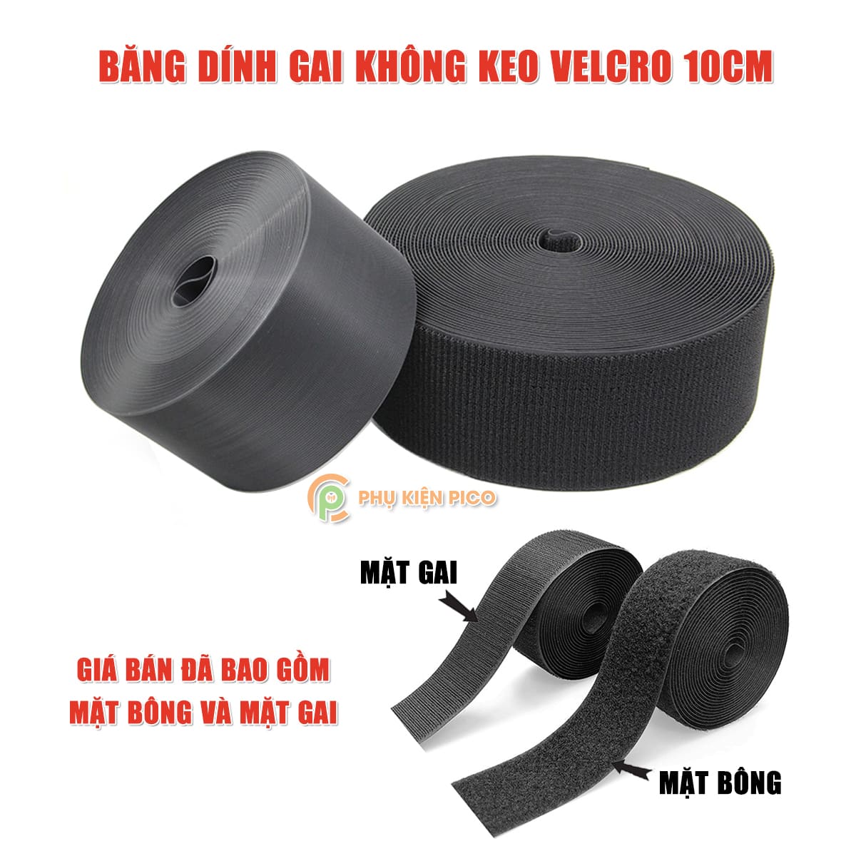 Băng gai dính 2 mặt không keo bản 10cm, nhám dính, khoá nhám Velcro miếng dán vải 2 mặt dán giày, túi xách, quần áo