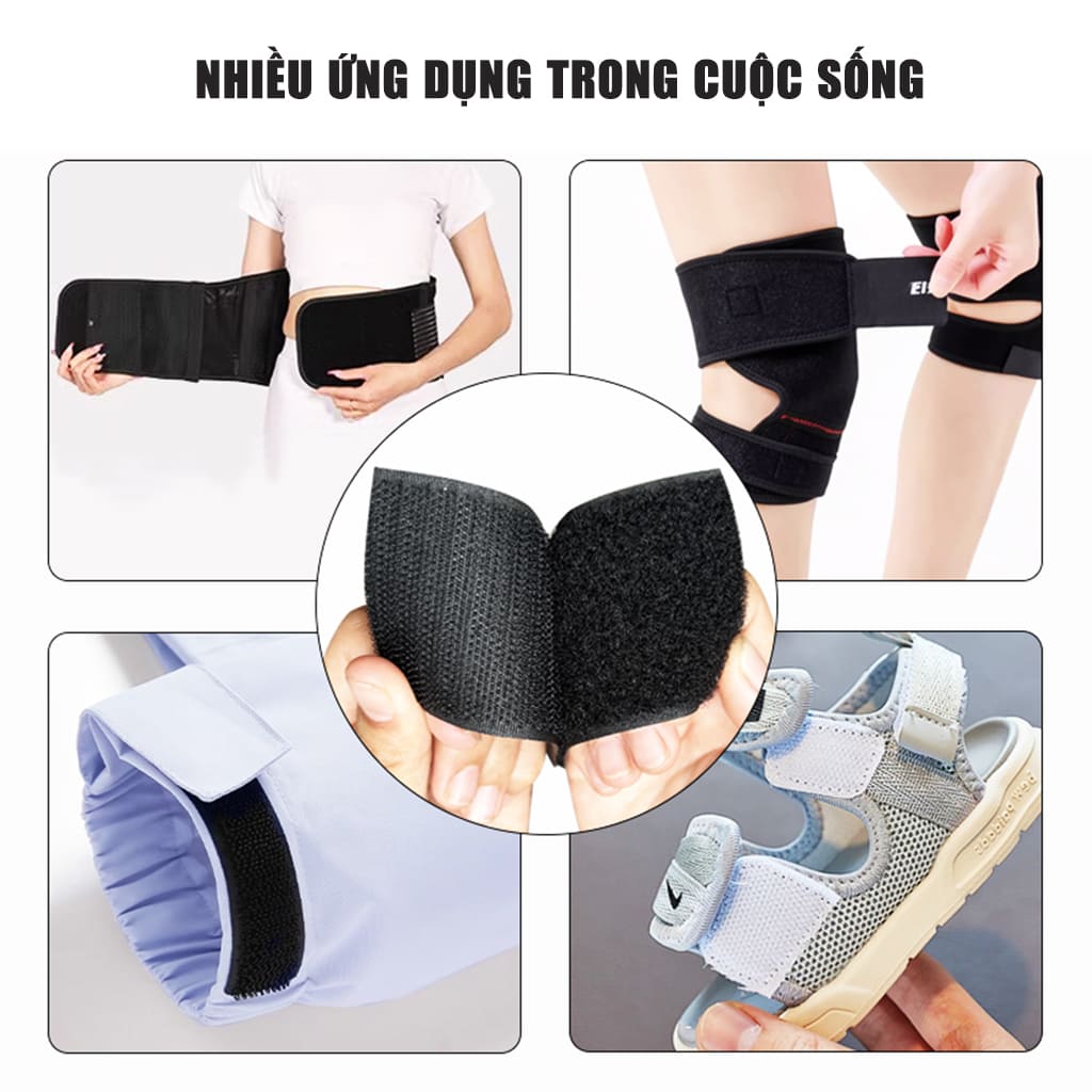 Băng gai dính 2 mặt không keo bản 10cm, nhám dính, khoá nhám Velcro miếng dán vải 2 mặt dán giày, túi xách, quần áo