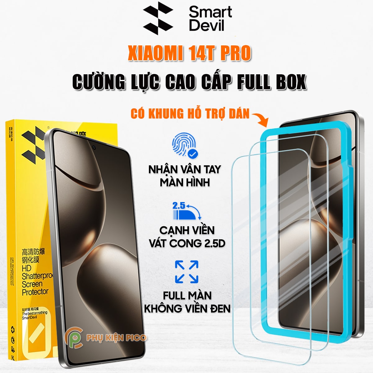 Kính cường lực Xiaomi 14T Pro trong suốt full màn hình chính hãng Smart Devil