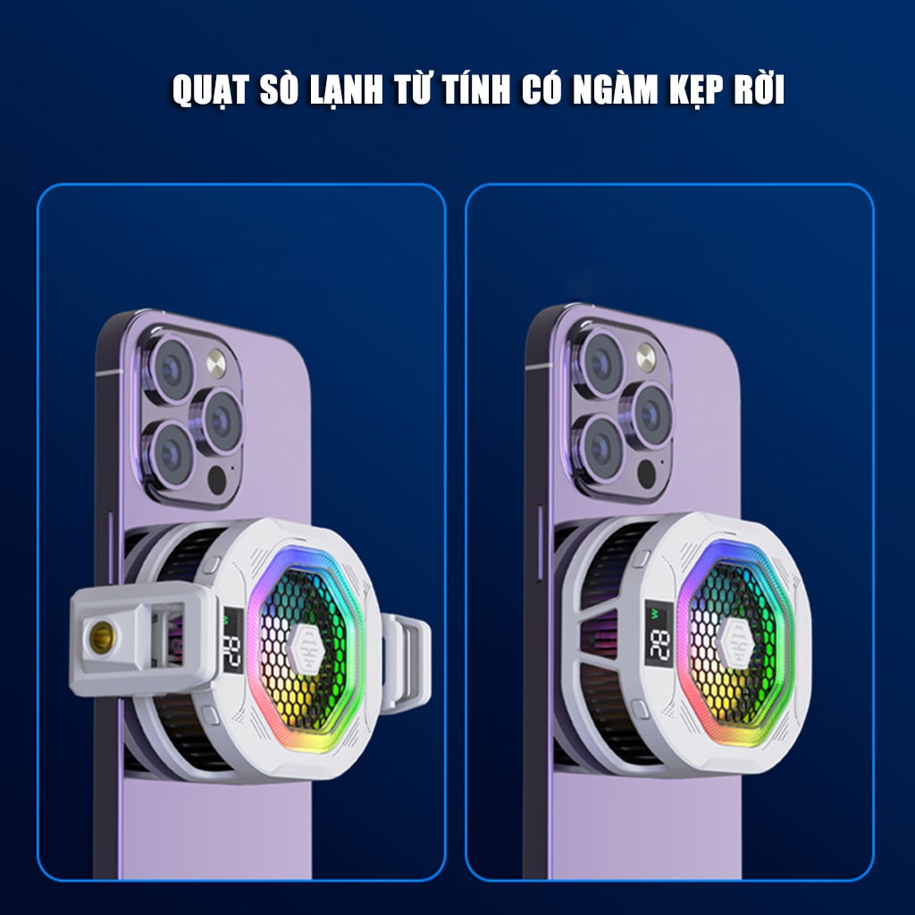 Quạt tản nhiệt điện thoại sò lạnh cao cấp Kiri TH12 kiểm soát nhiệt thông minh AI Led RGB làm lạnh không tụt FPS khi chơi game PUBG